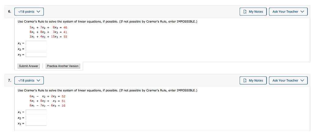 Solved 18 Points My Notes Ask Your Teacher Use Cramer S Chegg