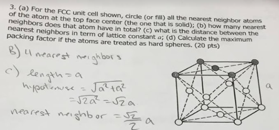 Solved A For The Fcc Unit Cell Shown Circle Or Fill Chegg