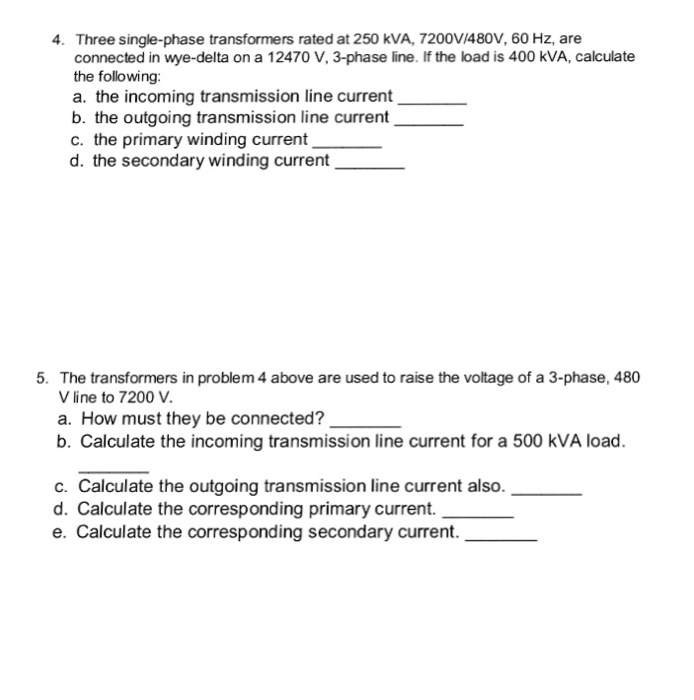 Solved Three Single Phase Transformers Rated At 250 KVA Chegg