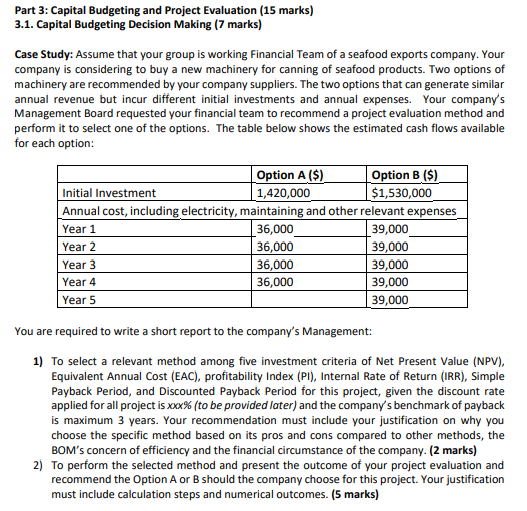 Solved Part 3 Capital Budgeting And Project Evaluation 15 Chegg