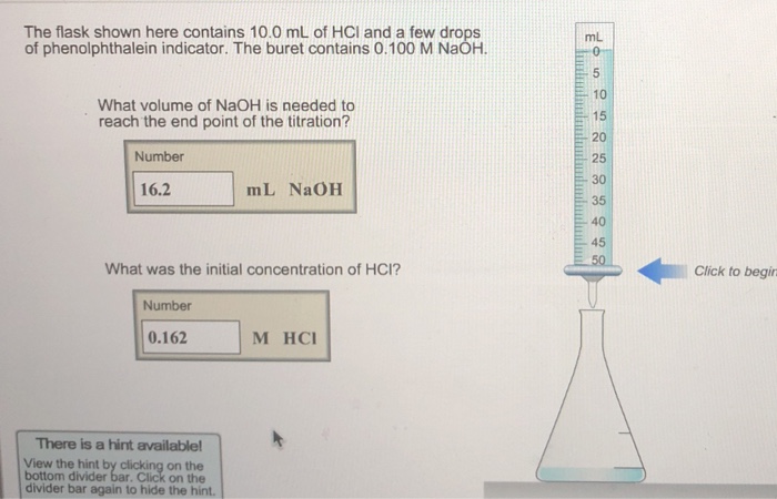 Solved The Flask Shown Here Contains Ml Of Hci And A Chegg