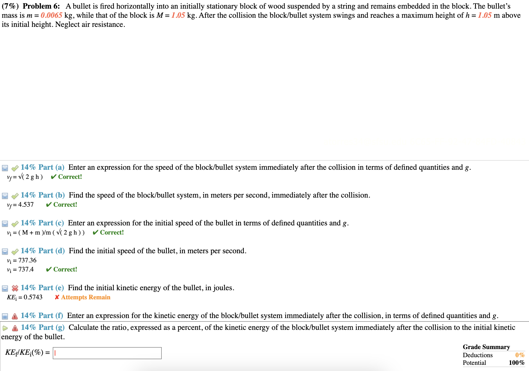 Solved 7 Problem 6 A Bullet Is Fired Horizontally Into Chegg