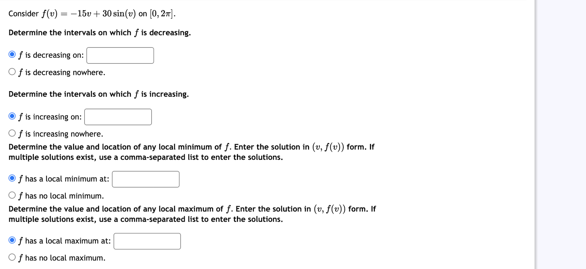 Solved Consider f v 15v 30sin v on 0 2π Determine the Chegg