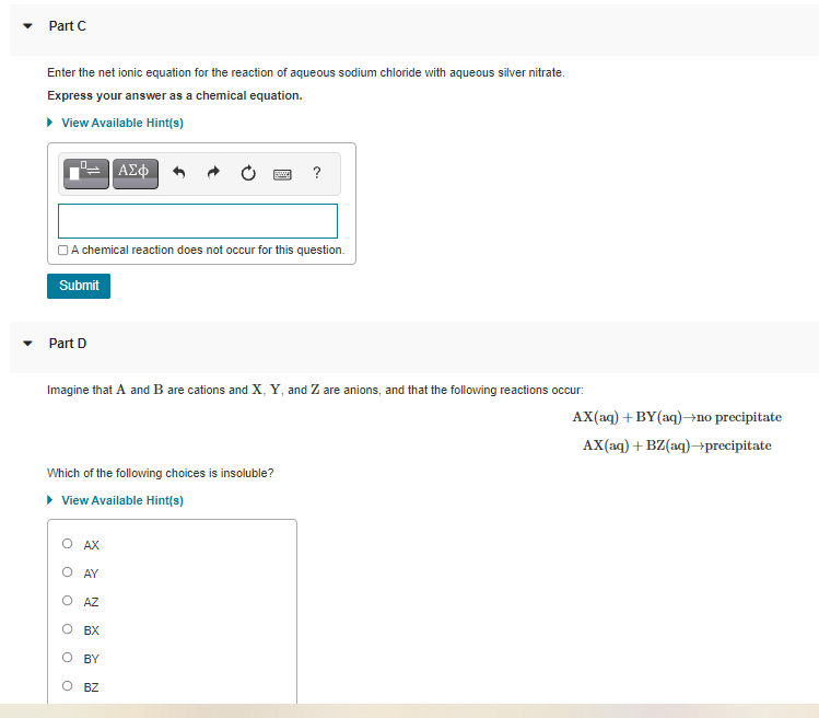 Solved Part A Suppose That Aqueous Solutions Of Barium Chegg