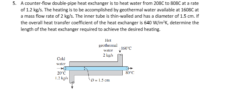 Solved 5 A Counter Flow Double Pipe Heat Exchanger Is To Chegg