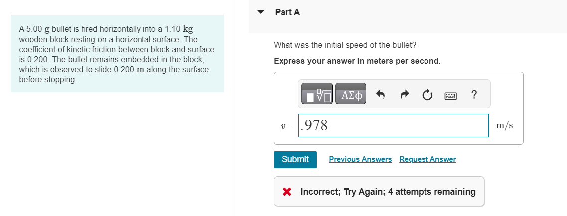 Solved Part Aa G Bullet Is Fired Horizontally Into A Chegg