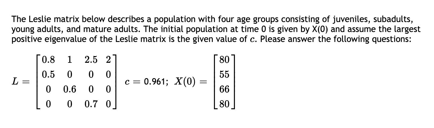 Solved The Leslie Matrix Below Describes A Population With Chegg