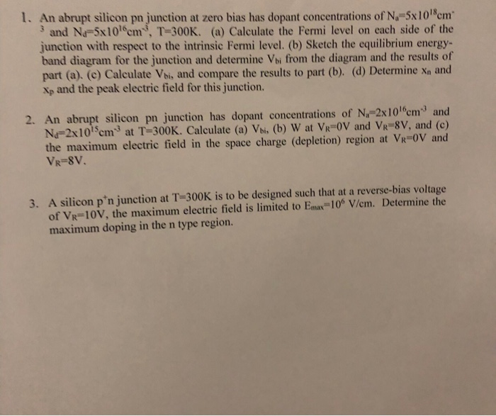 Solved An Abrupt Silicon Pn Junction At Zero Bias Has Chegg