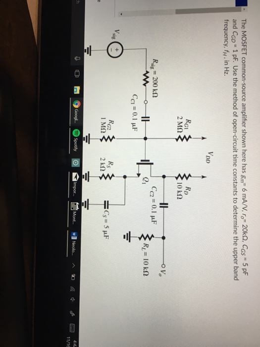 Solved The Mosfet Common Source Amplifier Shown Here Has Chegg