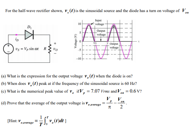 Solved For The Half Wave Rectifier Shown V T Is The Chegg