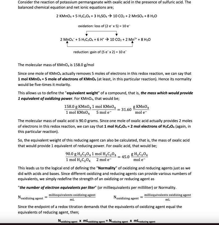 Solved Consider The Reaction Of Potassium Permanganate With Chegg