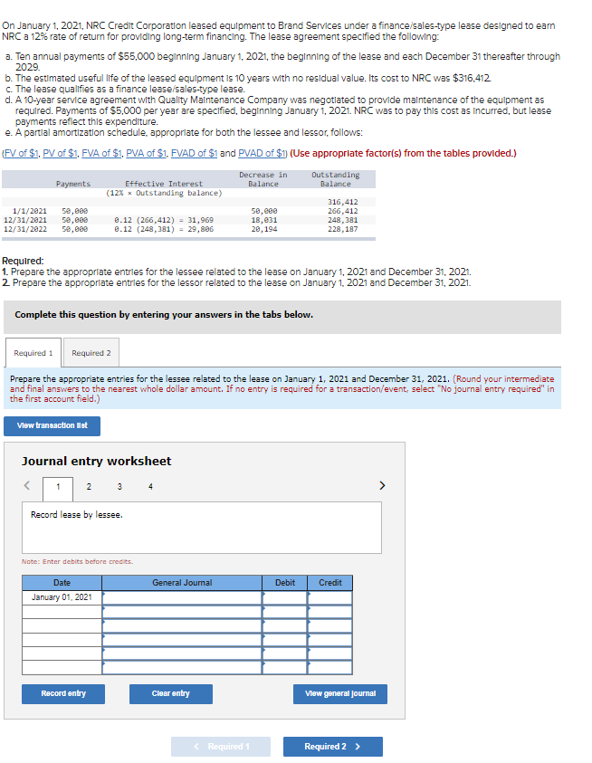 Solved On January Nrc Credit Corporation Leased Chegg