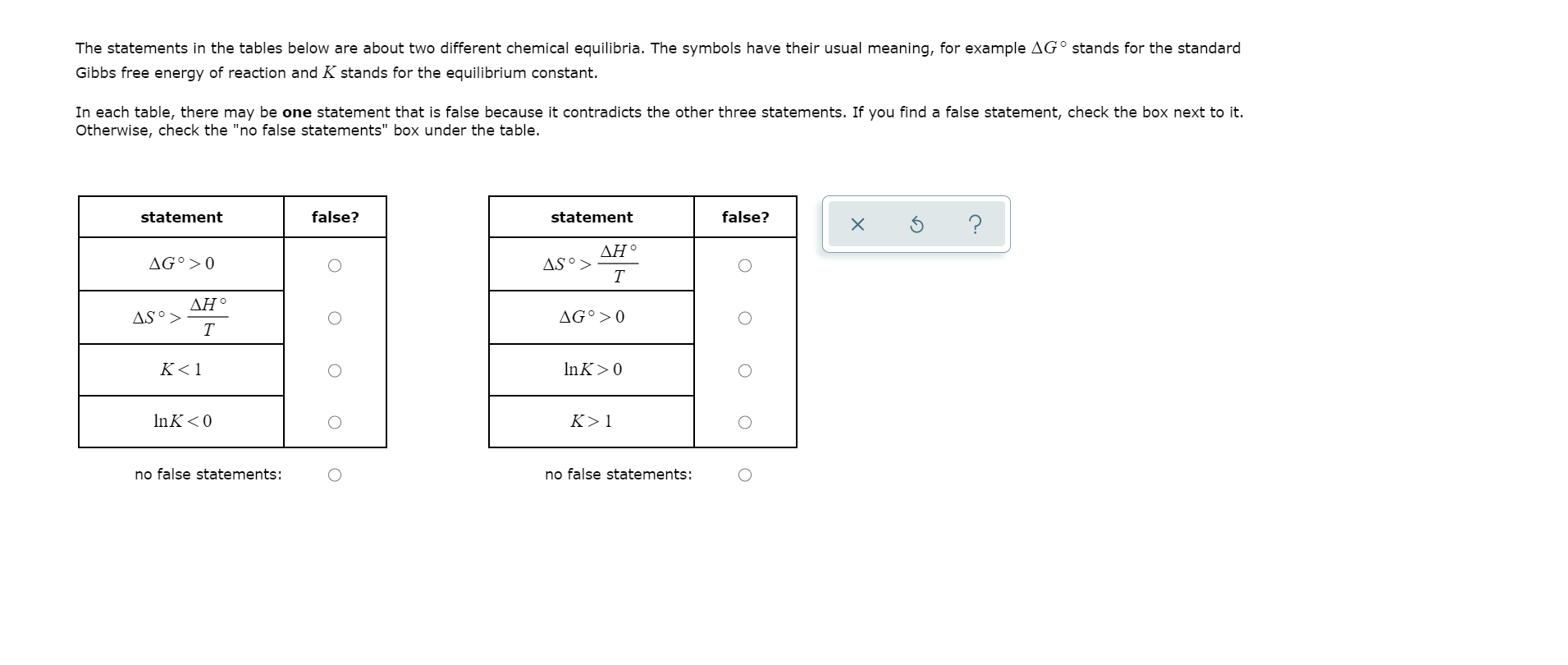 Solved The Statements In The Tables Below Are About Two Chegg