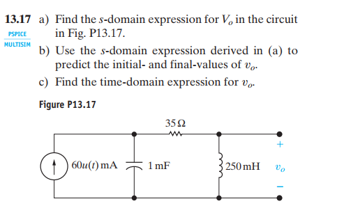 Solved A Find The S Domain Expression For Vo In The Circuit Chegg