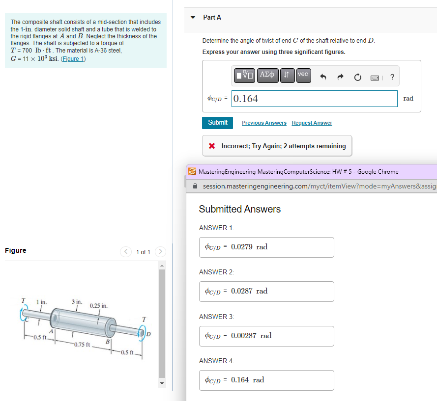 Solved The Composite Shaft Consists Of A Mid Section That Chegg