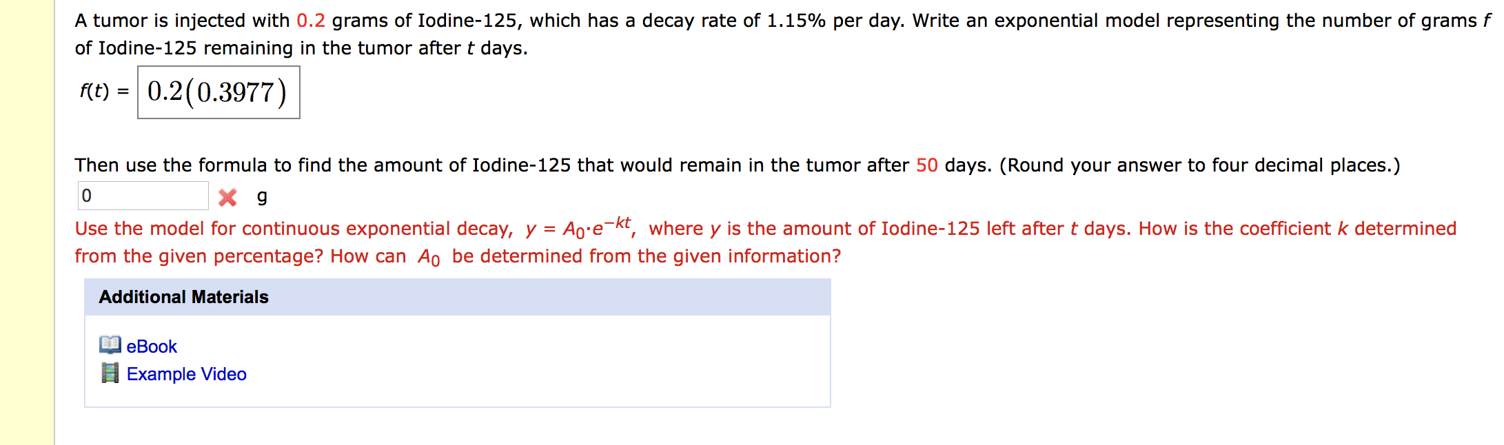 Solved A Tumor Is Injected With 0 2 Grams Of Iodine 125 Chegg