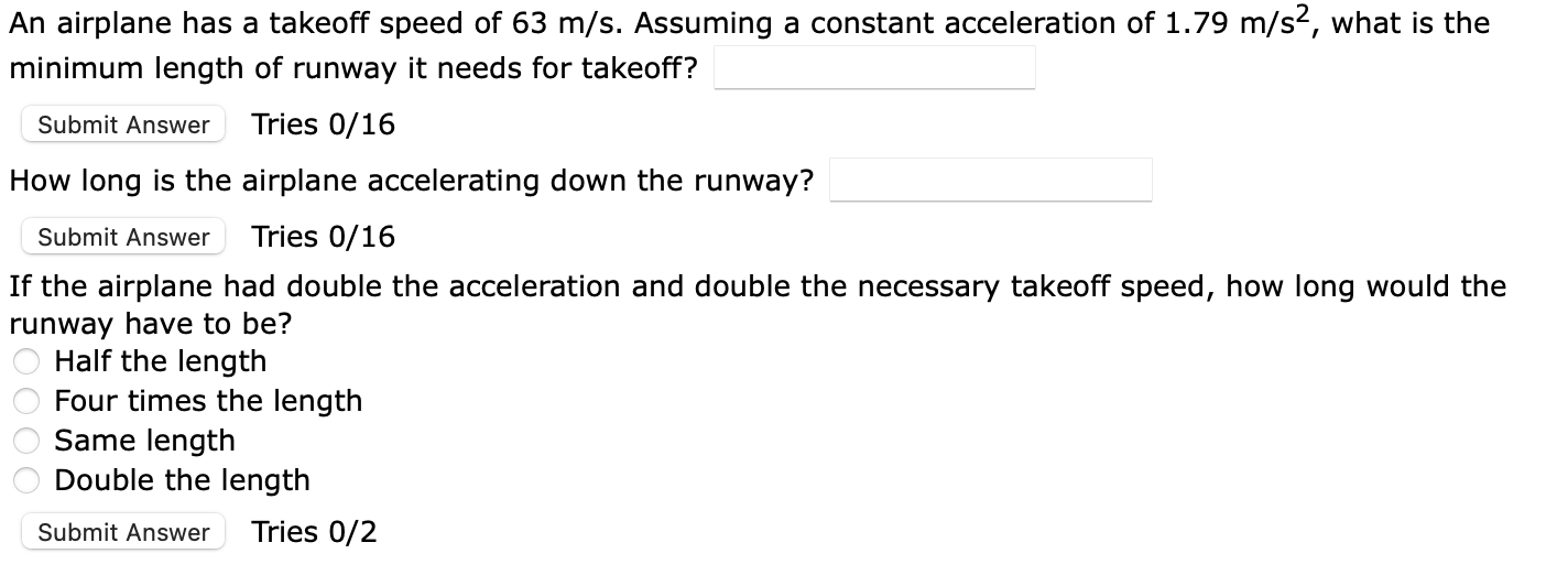 Solved An Airplane Has A Takeoff Speed Of Mathrm