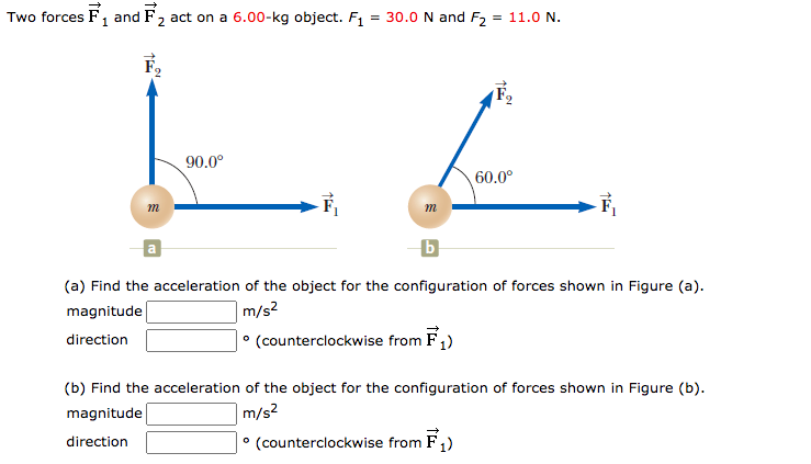 Solved Two Forces F And F Act On A Kg Object F Chegg