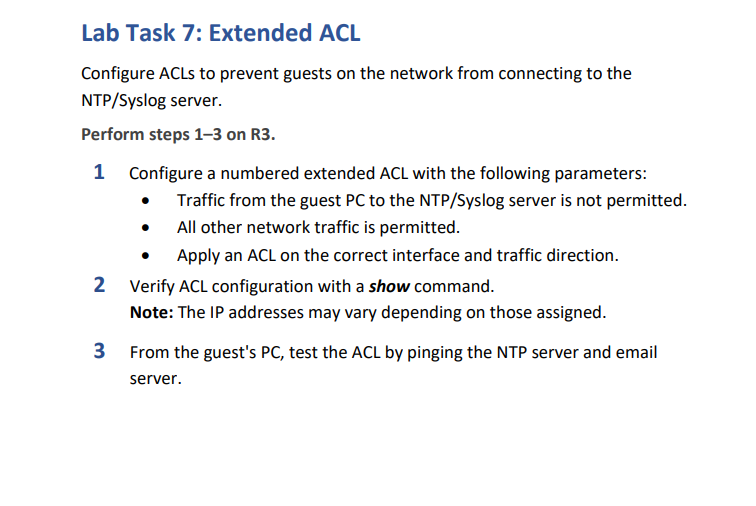 Solved Lab Task Extended Acl Configure Acls To Prevent Chegg