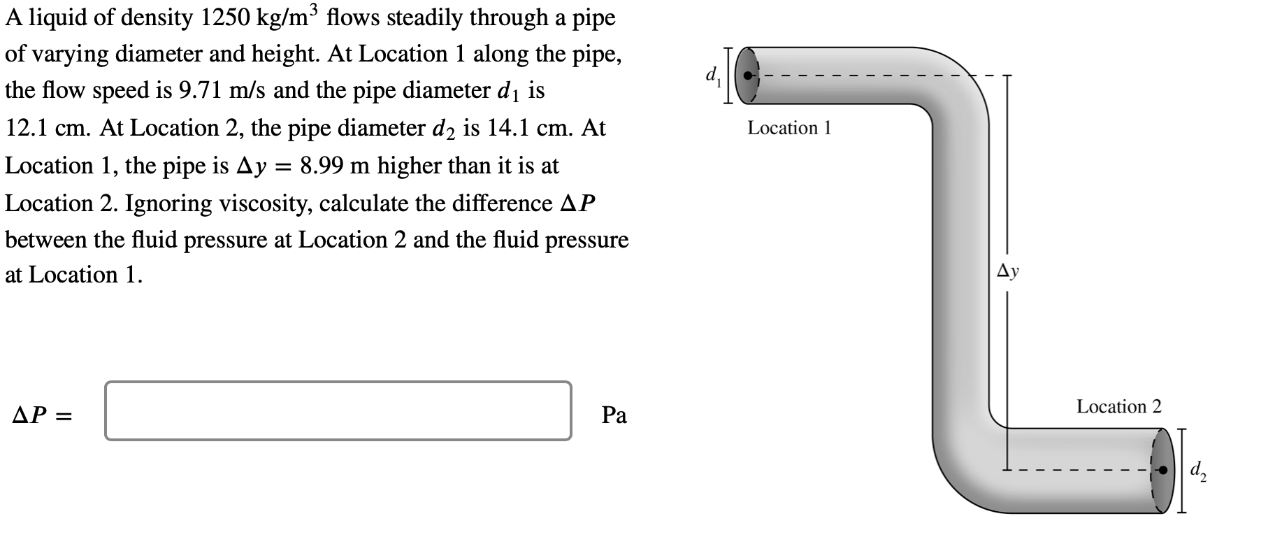 Solved D Location 1 A Liquid Of Density 1250 Kg M Flows Chegg