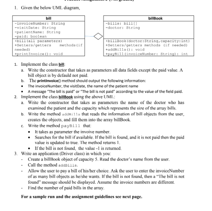 Solved 1 Given The Below UML Diagram BillBook Bills Chegg