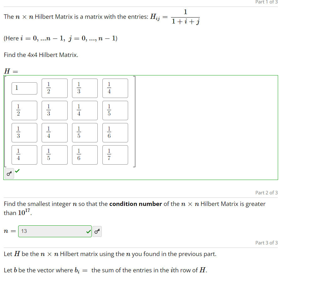 Solved Part 1 Of 3 1 Then X N Hilbert Matrix Is A Matrix Chegg