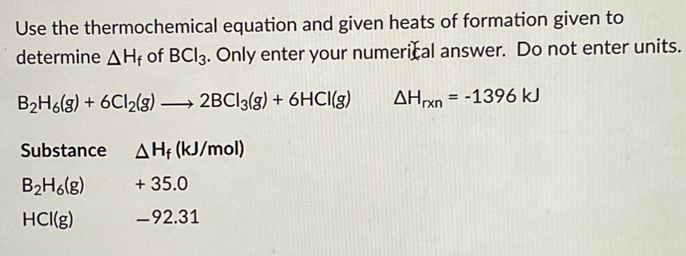 Solved Use The Thermochemical Equation And Given Heats Of Chegg