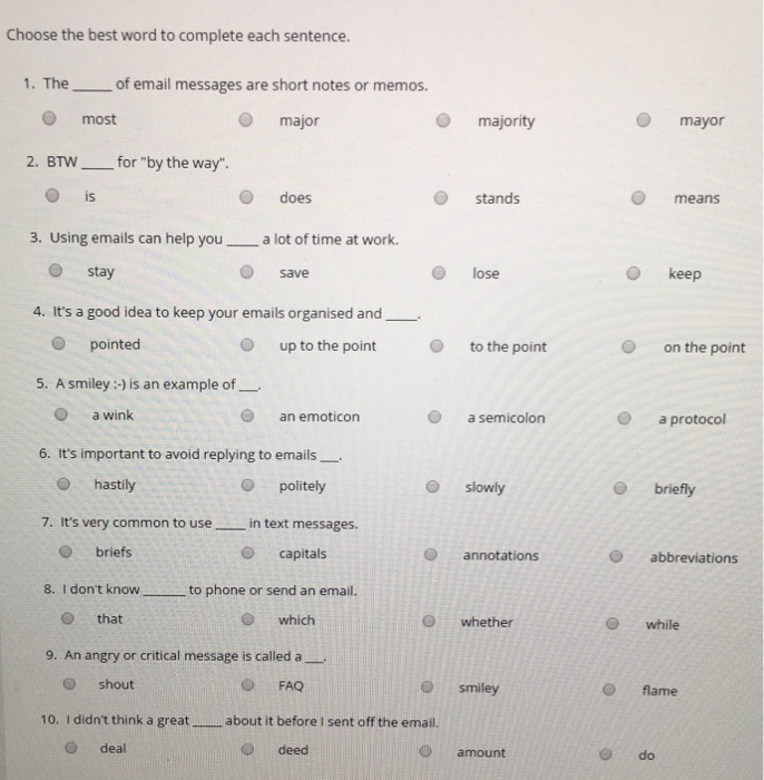 Choose The Best Word To Complete The Sentence Worksheet