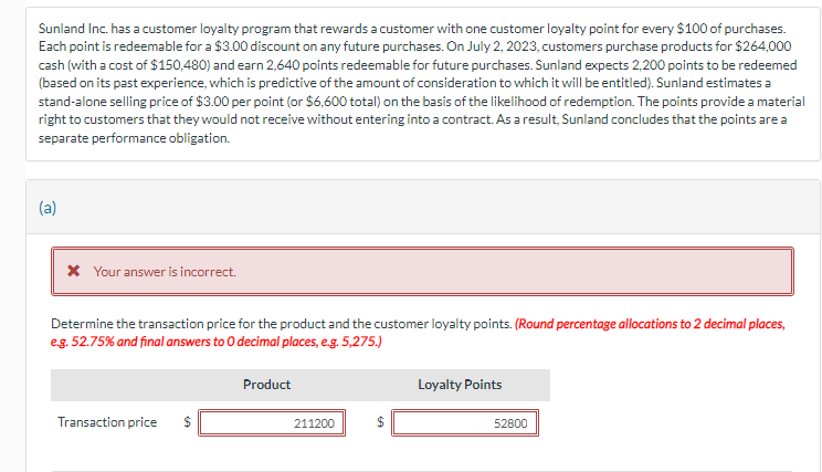 Solved Sunland Inc Has A Customer Loyalty Program That Chegg