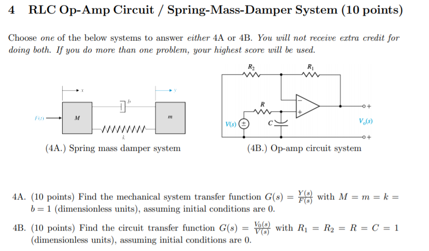 Solved 4 RLC Op Circuit Spring Mass Damper System 10 Chegg