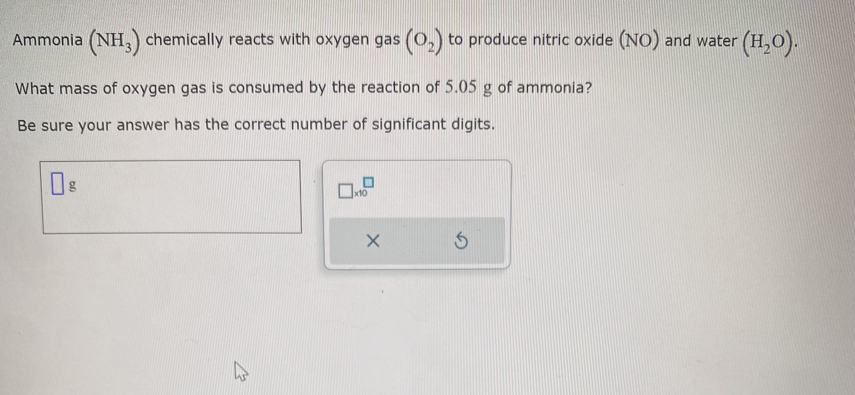 Solved Ammonia Nh Chemically Reacts With Oxygen Gas O Chegg