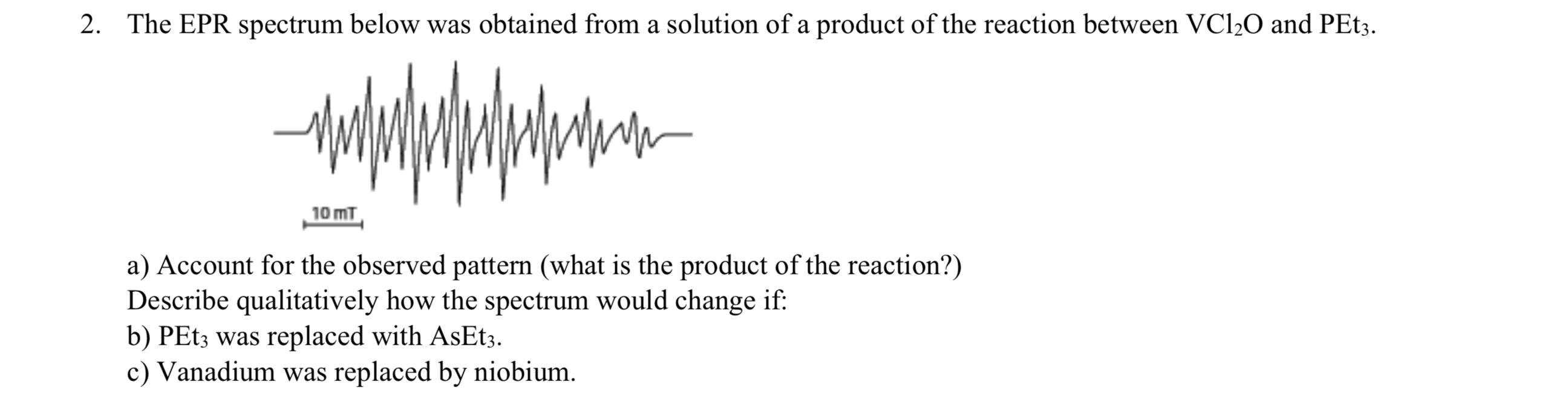 Solved The Epr Spectrum Below Was Obtained From A Chegg