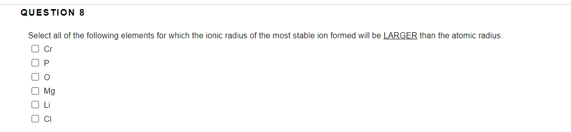 Solved Question Select All Of The Following Elements For Chegg