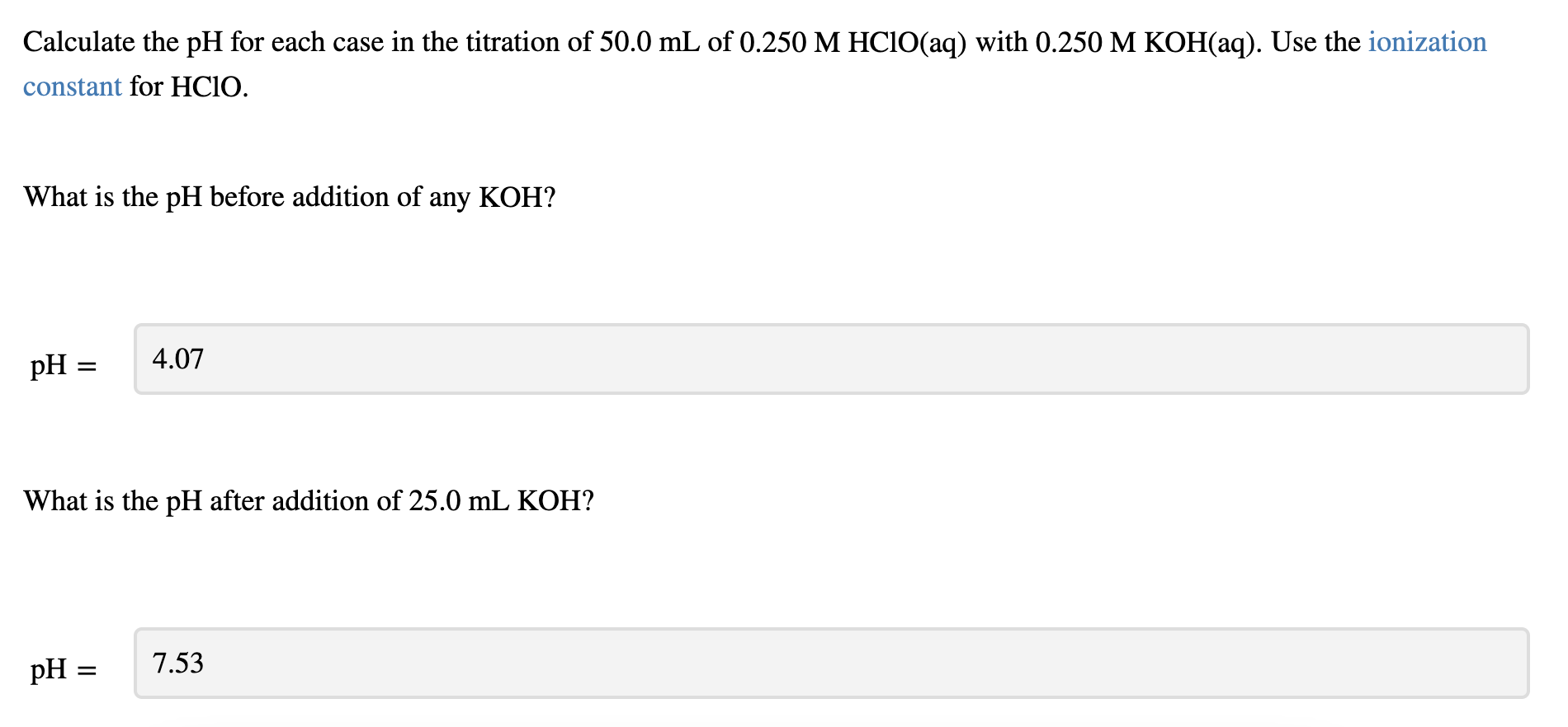 Solved Calculate The PH For Each Case In The Titration Of Chegg