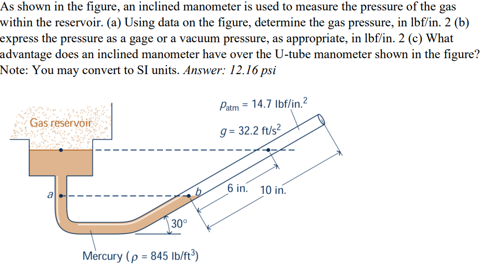 Solved As Shown In The Figure An Inclined Manometer Is Used Chegg