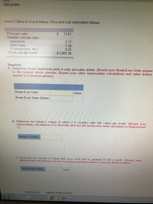 Solved Cove's Cakes Is A Local Bakery. Price And Cost Inf...