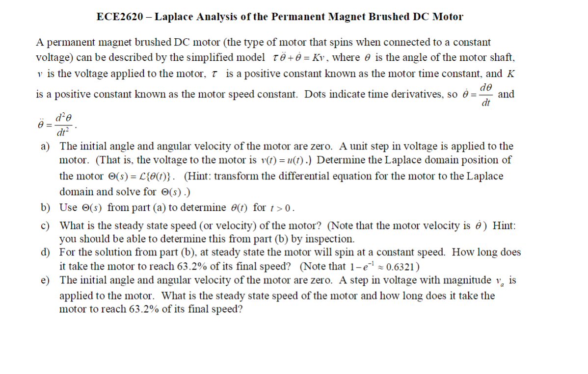 Solved A Permanent Magnet Brushed Dc Motor The Type Of Chegg