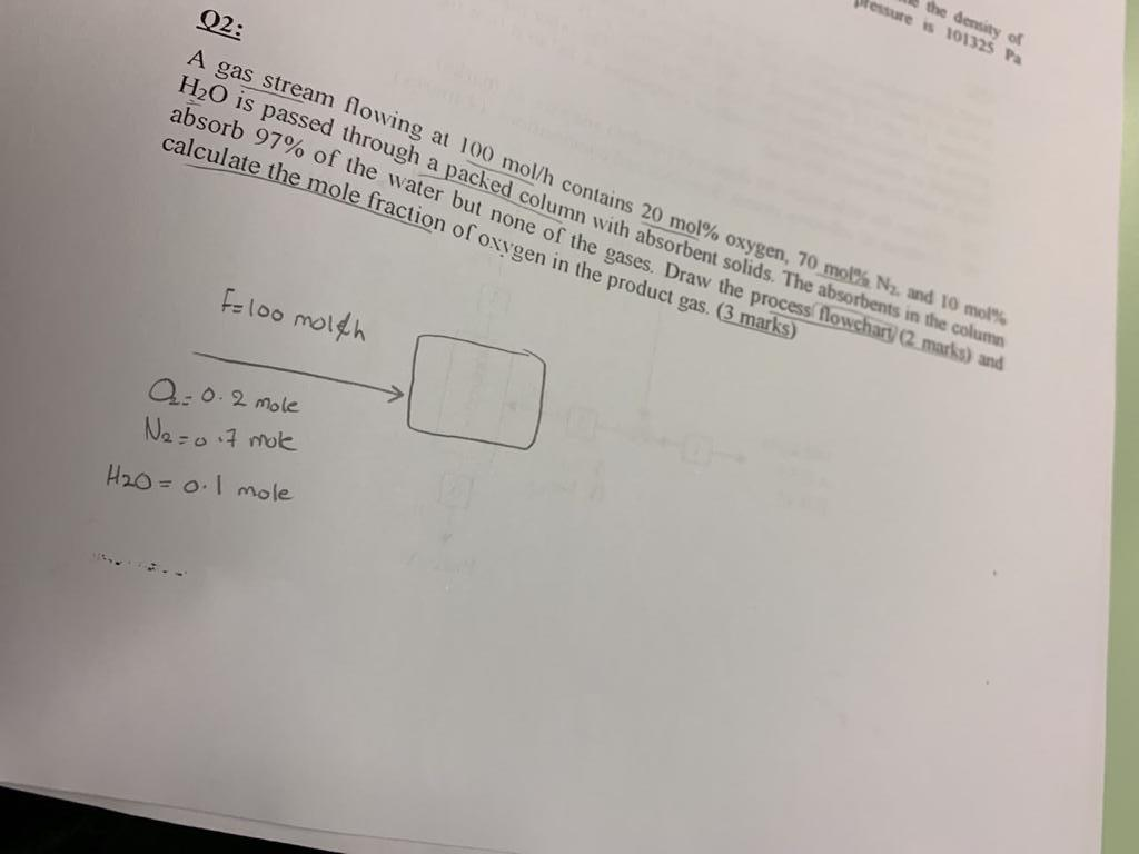 Solved The Density O 101325 Pa Q2 A Gas Stream Flowing At Chegg