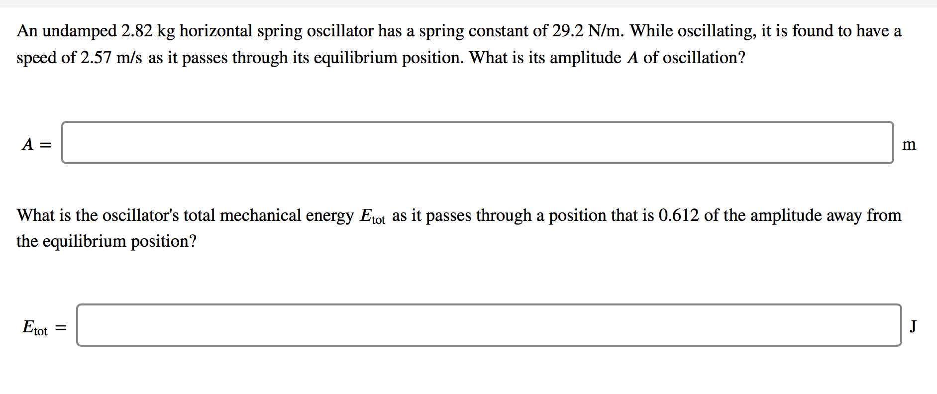 Solved An Undamped 2 82 Kg Horizontal Spring Oscillator Has Chegg