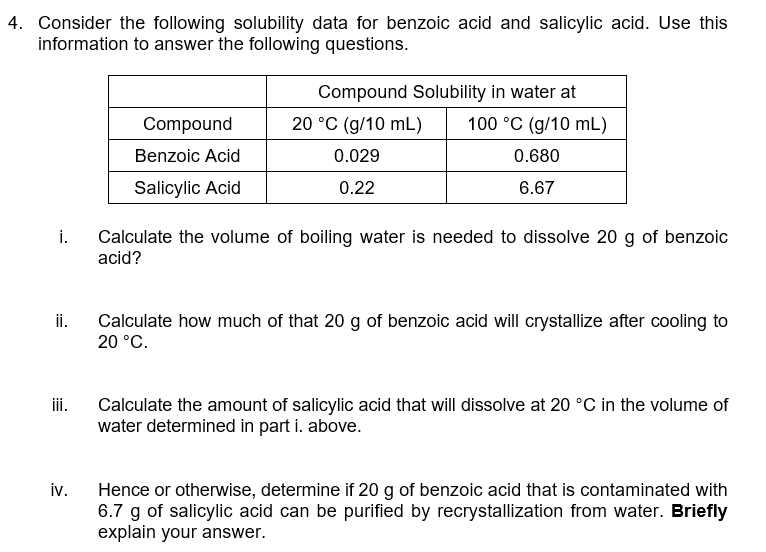 Solved Consider The Following Solubility Data For Benzoic Chegg