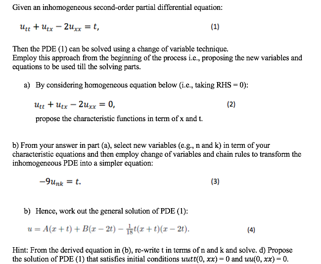 Solved Given An Inhomogeneous Second Order Partial Chegg