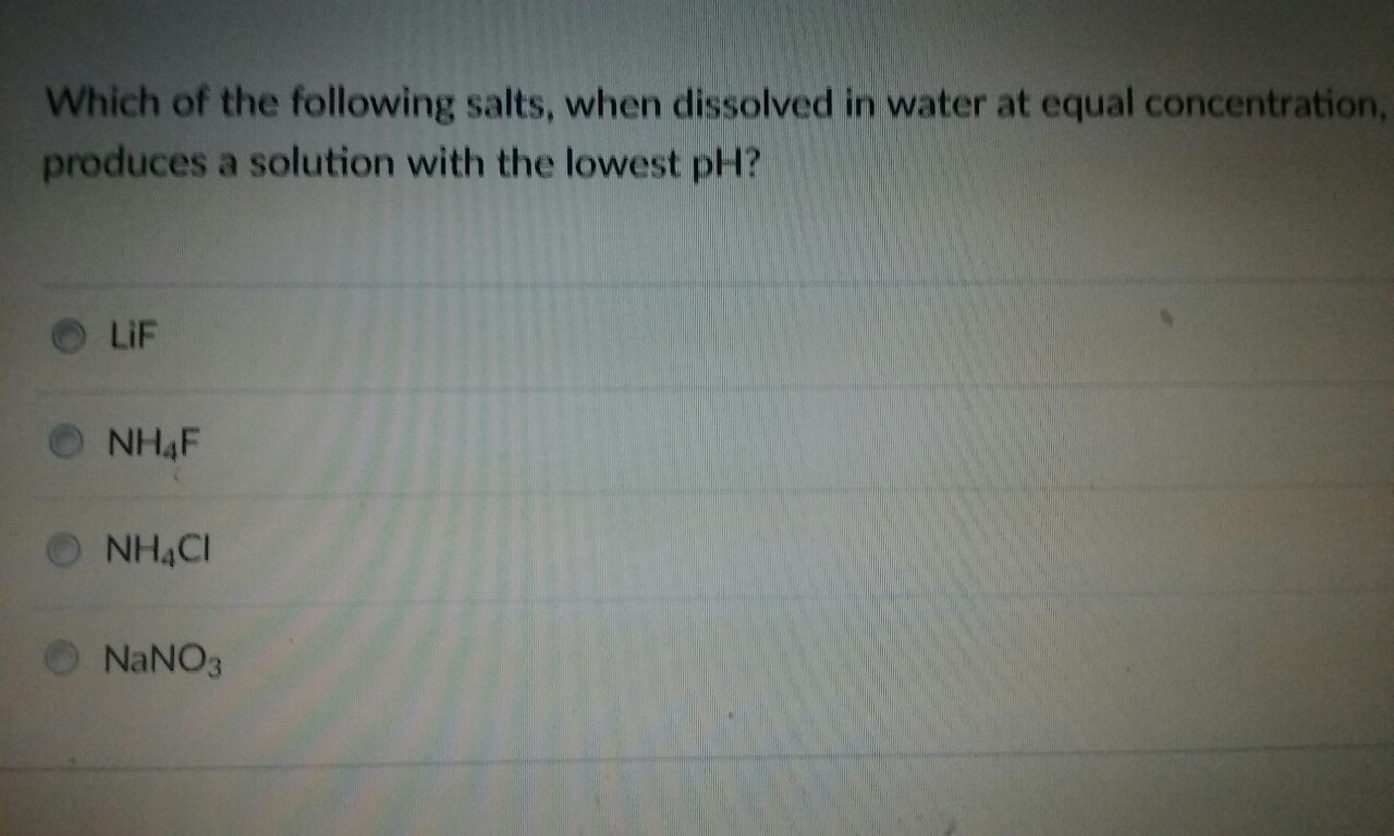 Solved Which Of The Following Salts When Dissolved In Water Chegg