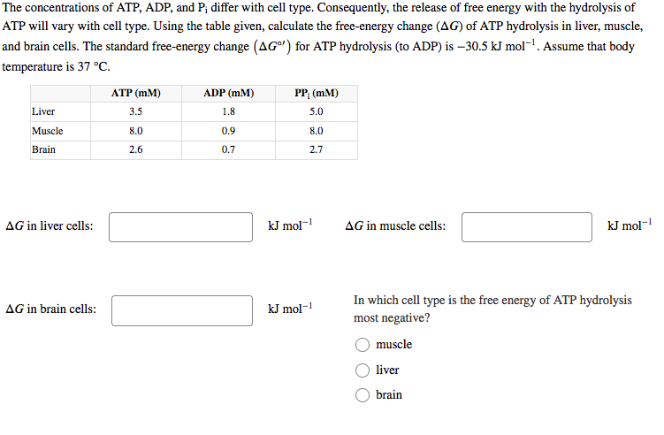 Solved The Concentrations Of Atp Adp And P Differ With Chegg