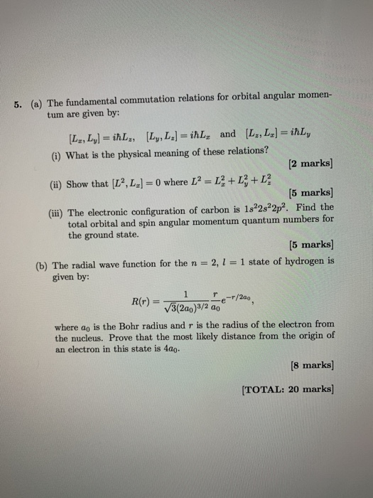 Solved A The Fundamental Commutation Relations For Orbital Chegg