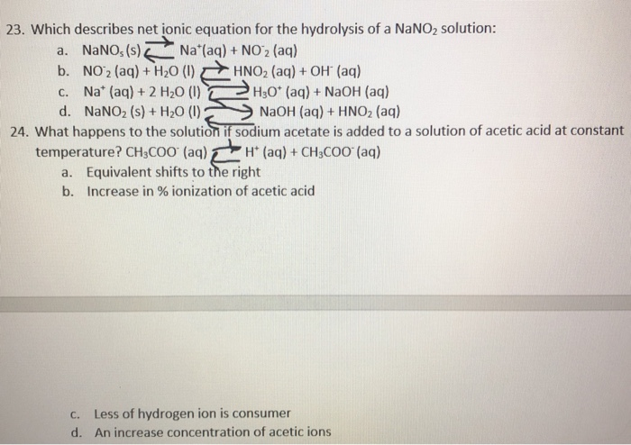 Solved Which Describes Net Ionic Equation For The Chegg