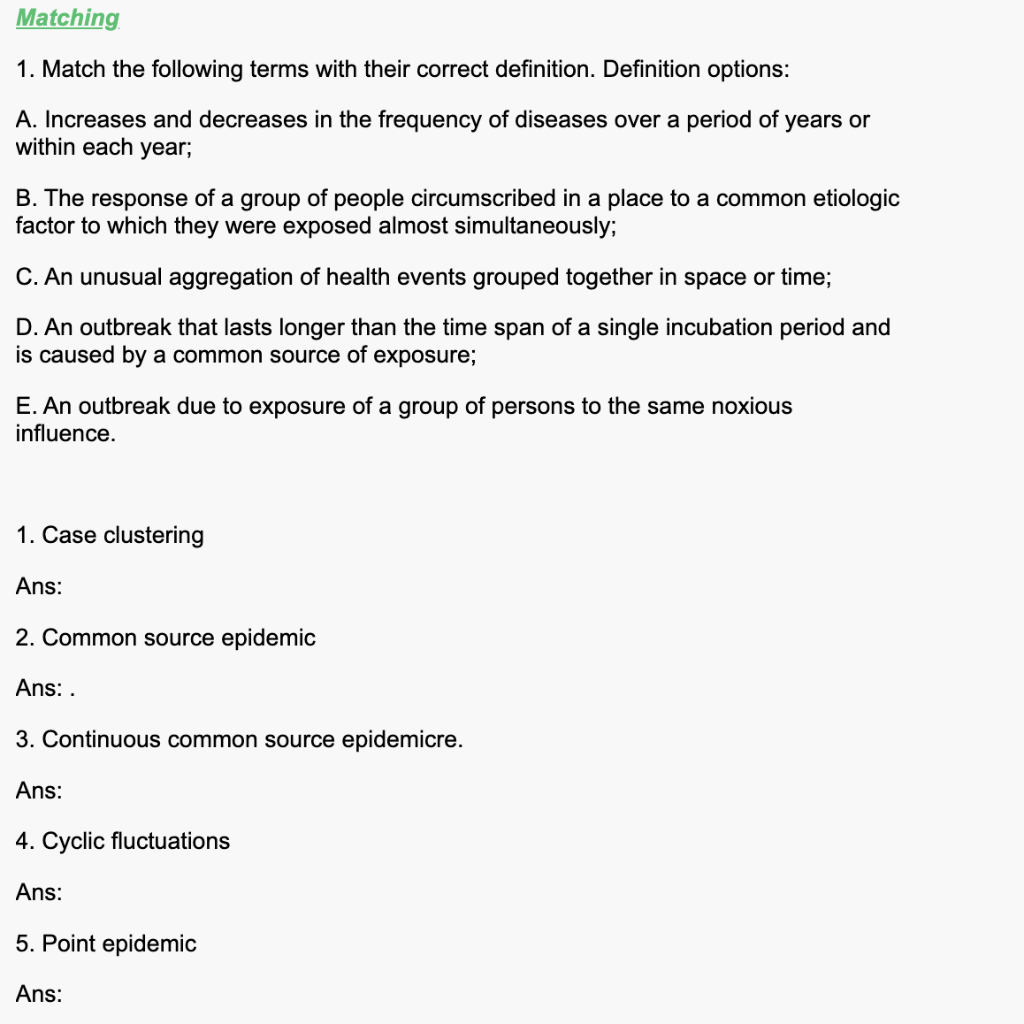 Solved 1 Match The Following Terms With Their Correct Chegg