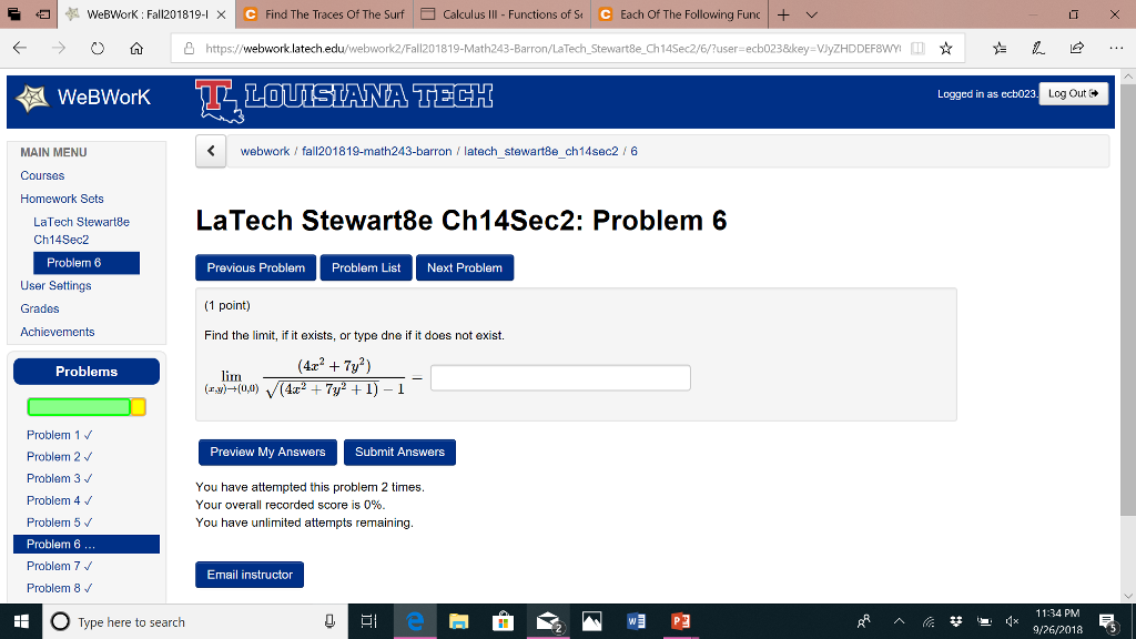 Solved D It Webwork Fall Find The Traces Of The Chegg