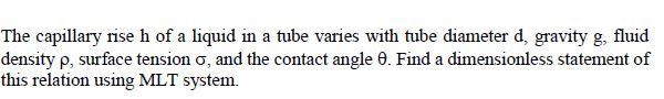 Solved The Capillary Rise H Of A Liquid In A Tube Varies Chegg