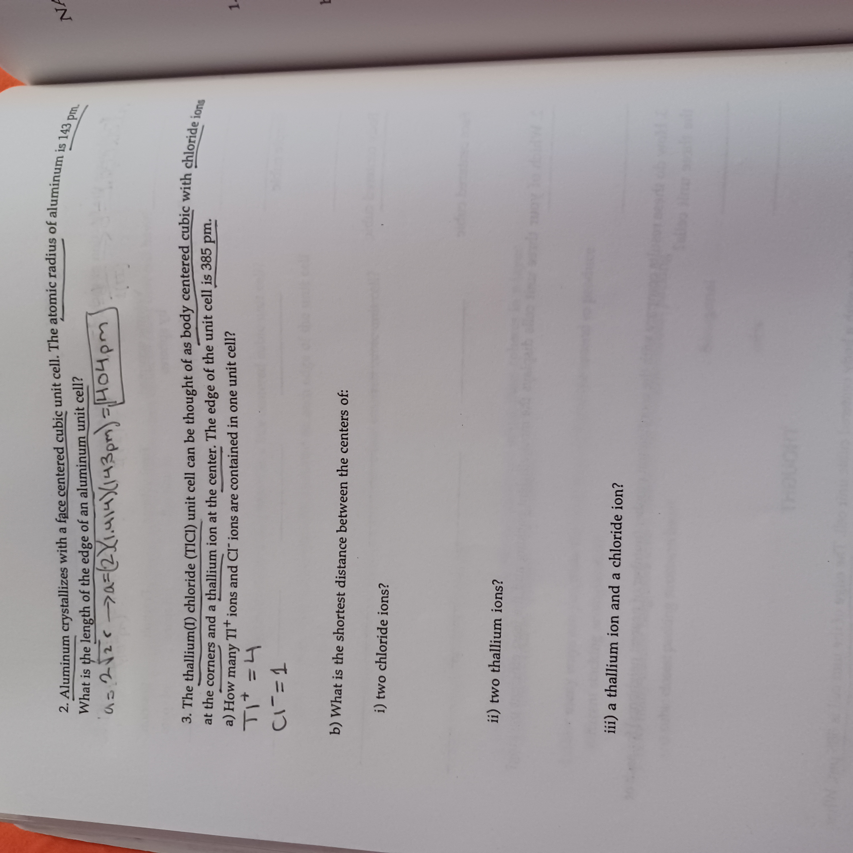 Solved Please Help With Question The Thallium Chloride Chegg