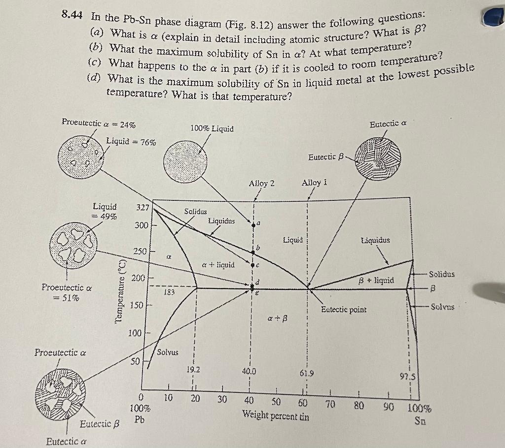 Solved In The Pb Sn Phase Diagram Fig Answer Chegg